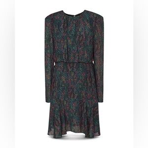 Reiss Renee Snake Print Mini Dress - Reptile Blouson Waist Long Sleeve Size 6